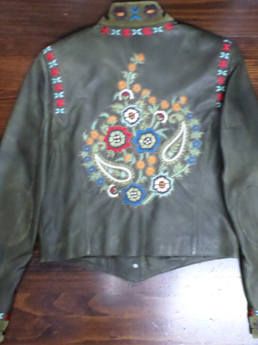 DOUBLE D RANCH Leather Jacket-Brown-Multicolor Embroidery--Women's Small--NWOT - Picture 2 of 10